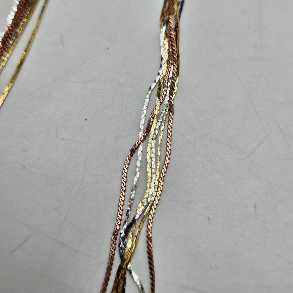 Vintage Multi Strand Gold Silver Copper Tone Necklace Long 1980s - Picture 5 of 7